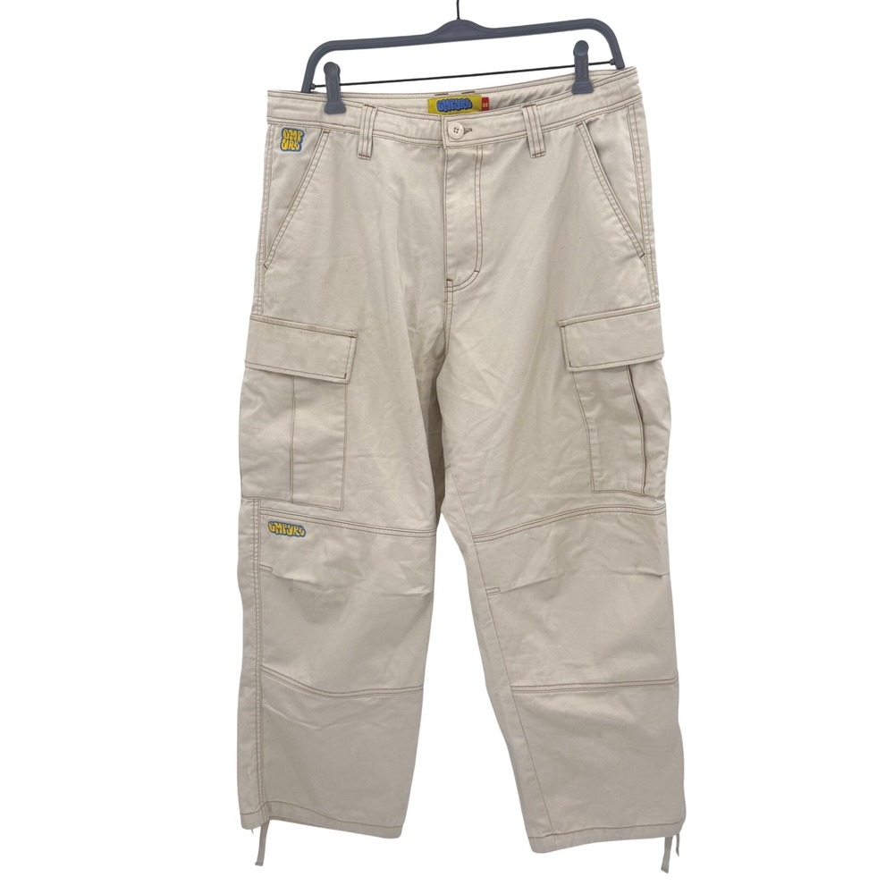 Empyre Mens Tan Cream Khaki Relaxed Fit Cargo Pants Embroidered Logo Size 32